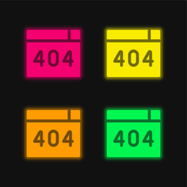 404 Hata dört renk parlayan neon vektör simgesi - Vektör, Görsel