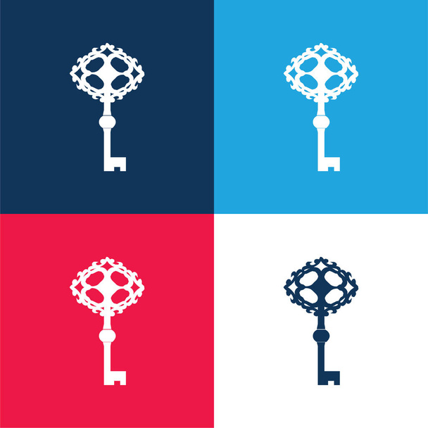 Herramienta clave antigua azul y rojo conjunto de iconos mínimo de cuatro colores - Vector, Imagen