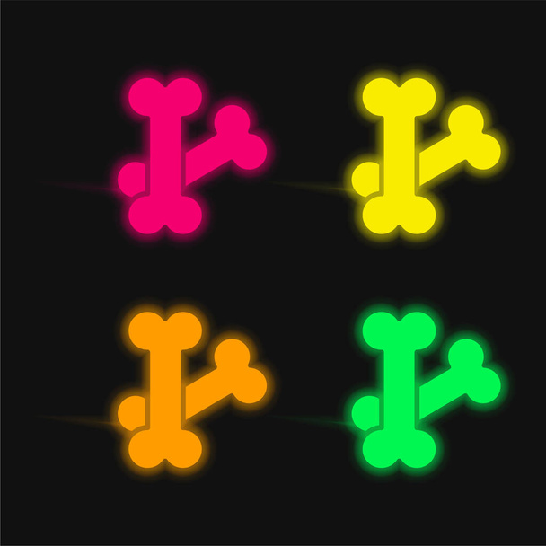 Huesos de cuatro colores brillante icono del vector de neón - Vector, imagen