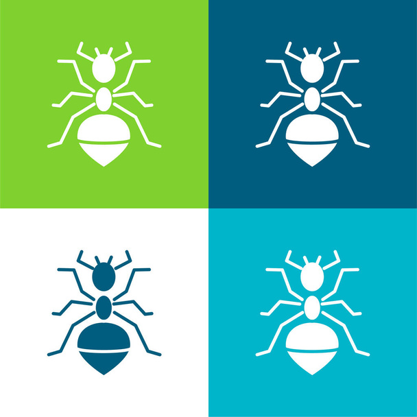 Ant Flat Minimal Icon Set mit vier Farben - Vektor, Bild