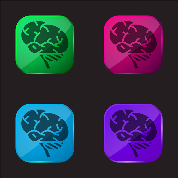 Brains Vier-Farben-Glas-Taste-Symbol - Vektor, Bild