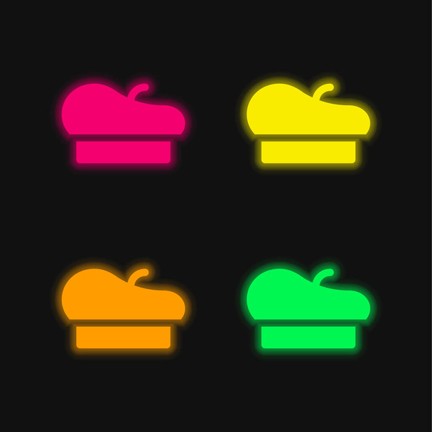 Berretto quattro colori luminosi icona vettoriale al neon - Vettoriali, immagini