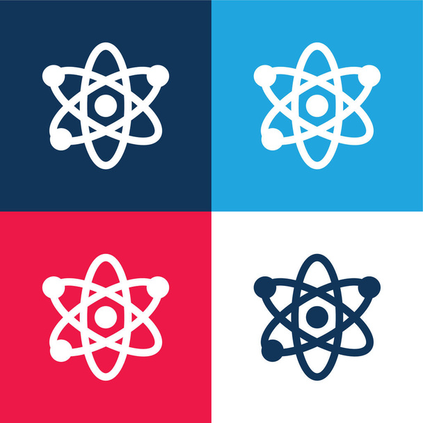 Atomo blu e rosso quattro colori set di icone minime - Vettoriali, immagini