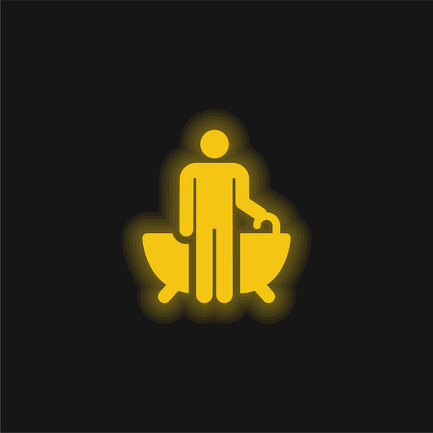 浴槽黄色の輝くネオンアイコン - ベクター画像