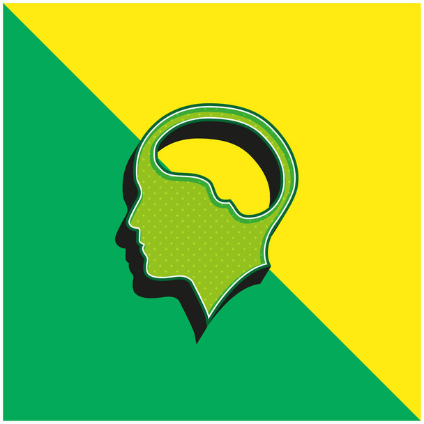 Cérebro dentro da cabeça humana Verde e amarelo moderno logotipo vetor 3d ícone - Vetor, Imagem