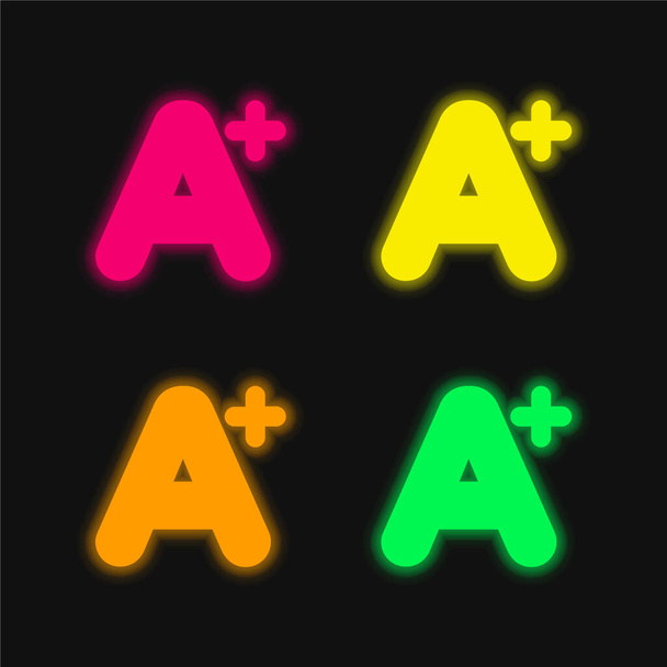 A + Mark τεσσάρων χρωμάτων λαμπερό εικονίδιο διάνυσμα νέον - Διάνυσμα, εικόνα