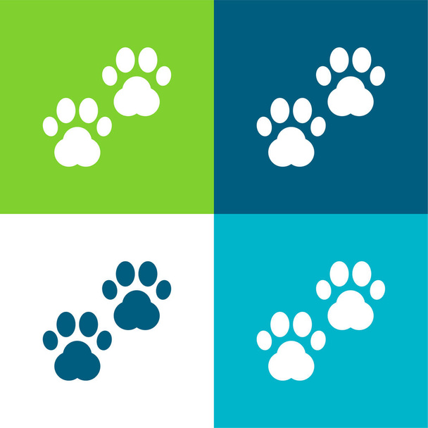 Animal Prints Flat quatro cores conjunto de ícones mínimos - Vetor, Imagem