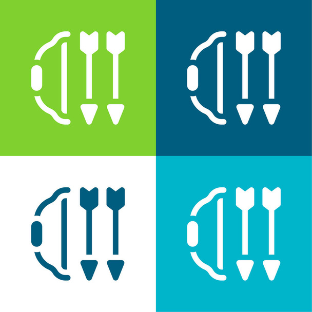Bow And Arrow płaski zestaw czterech kolorów minimalny zestaw ikon - Wektor, obraz