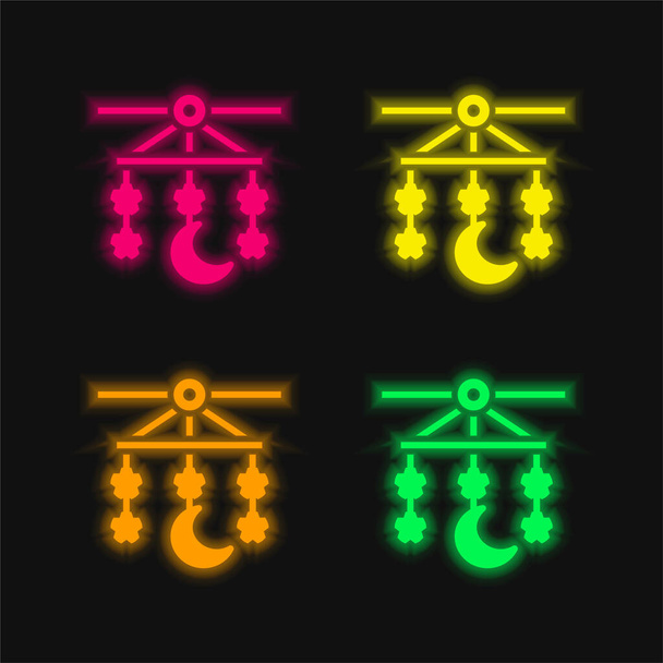 Baby Mobile vier kleuren gloeiende neon vector pictogram - Vector, afbeelding