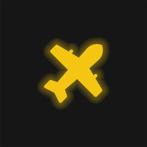 Samolot żółty świecący neon ikona - Wektor, obraz