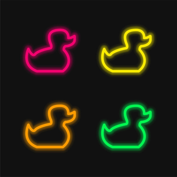Baby Duck Toy Outline four color glowing neon vector icon - Vector, Image