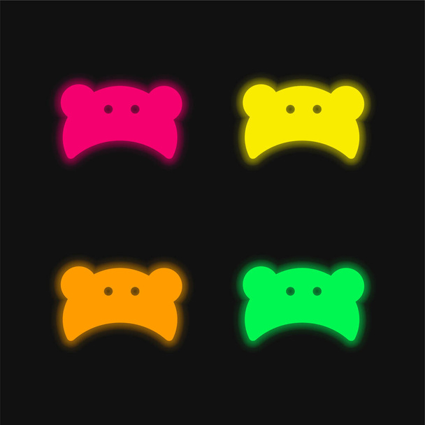 Baby Bear Head Silhouette four color glowing neon vector icon - Vector, Image