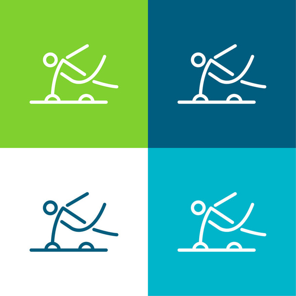 Sportovec Stick Man Flat čtyři barvy minimální ikona nastavena - Vektor, obrázek