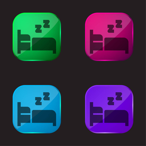 Lit quatre couleur icône de bouton en verre - Vecteur, image