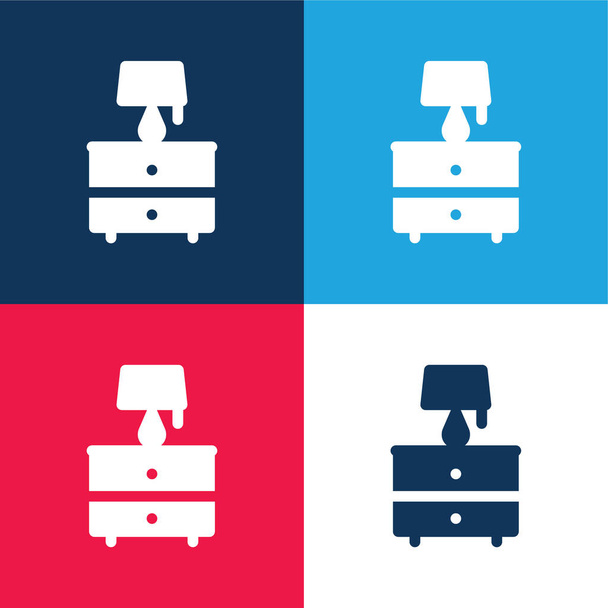 Bedside Table blue and red four color minimal icon set - Vector, Image