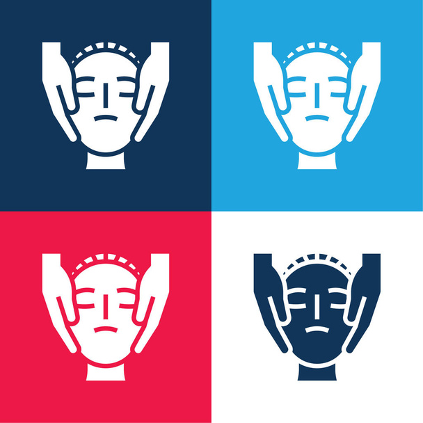 Kosmetika Léčba modrá a červená čtyři barvy minimální sada ikon - Vektor, obrázek
