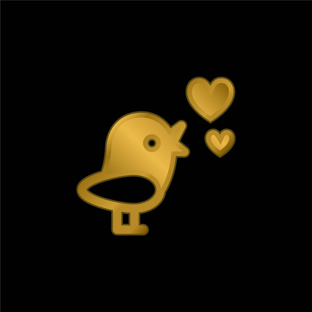Bird With Hearts gold plated metalic icon or logo vector - Vector, Image