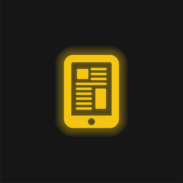 Nagy tabletta sárga izzó neon ikon - Vektor, kép