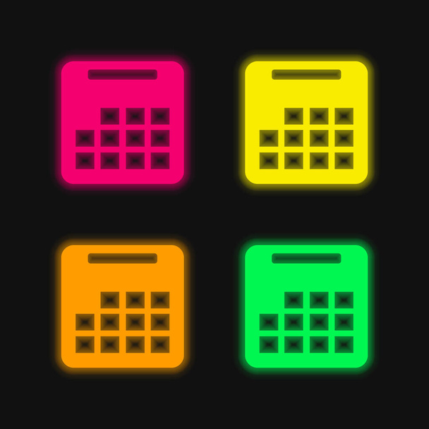 Annual Calendar four color glowing neon vector icon - Vector, Image