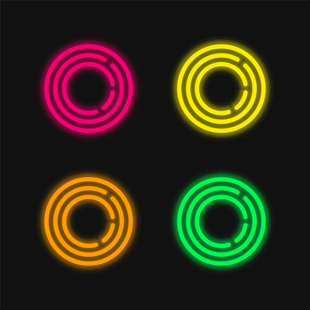 Big Frisbee vier kleuren gloeiende neon vector icoon - Vector, afbeelding