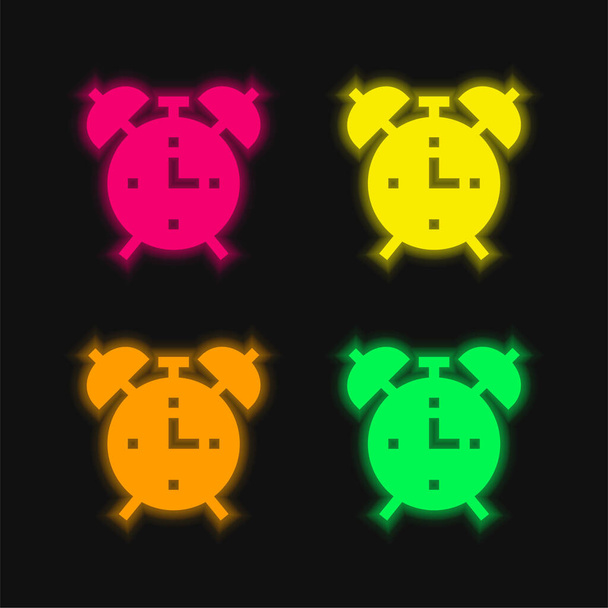 Συναγερμός Ρολόι τέσσερα χρώμα λαμπερό εικονίδιο διάνυσμα νέον - Διάνυσμα, εικόνα