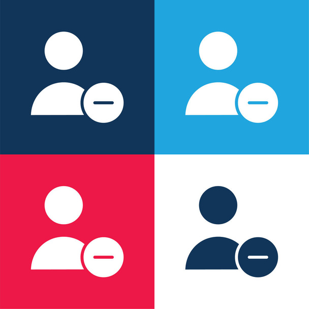 Blokk felhasználó kék és piros négy szín minimális ikon készlet - Vektor, kép