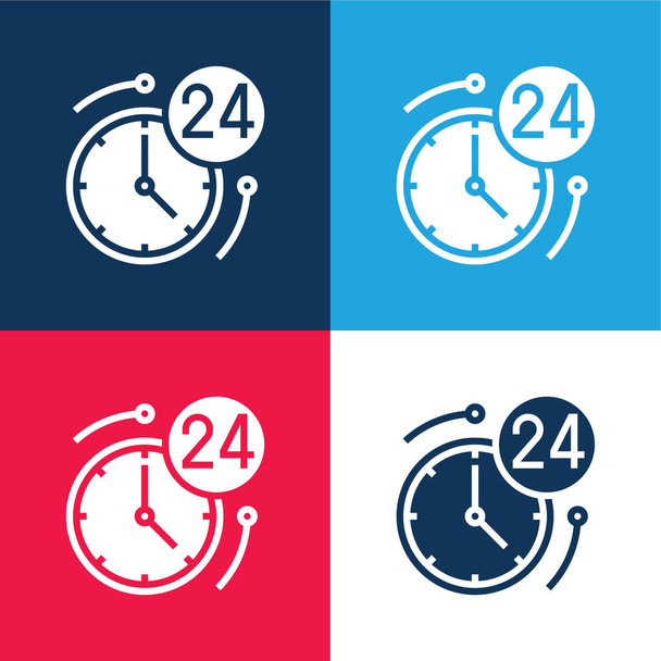 24 ώρες μπλε και κόκκινο τέσσερις χρώμα ελάχιστο σύνολο εικονιδίων - Διάνυσμα, εικόνα