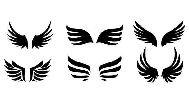 Wings icons collection. Black silhouette wings icons. Vector illustration - Vector, Image