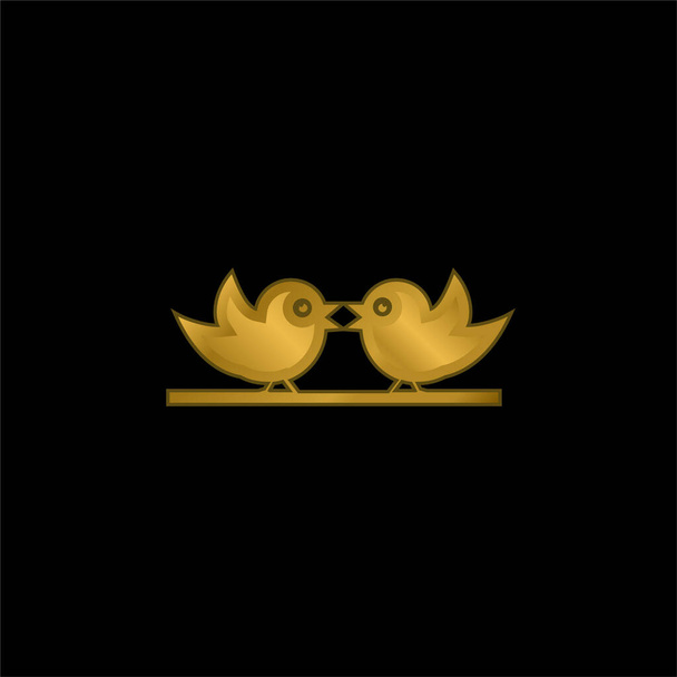 Pájaros Pareja chapado en oro icono metálico o logo vector - Vector, Imagen