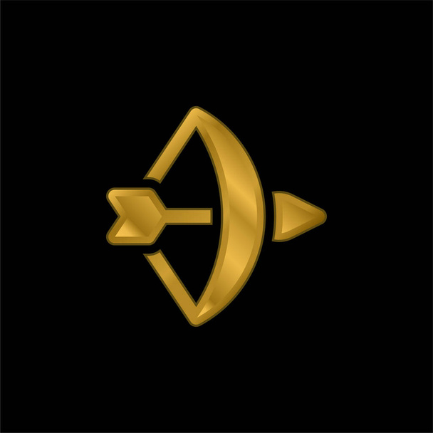 Bow And Arrow gold plated metalic icon or logo vector - Vector, Image
