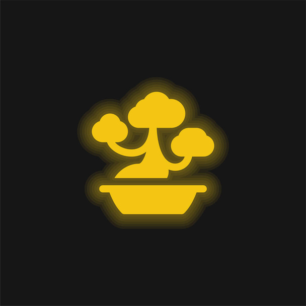 Bonsai amarillo brillante icono de neón - Vector, Imagen