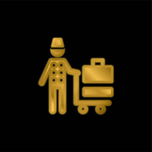 Bellhop chapado en oro icono metálico o logo vector - Vector, imagen