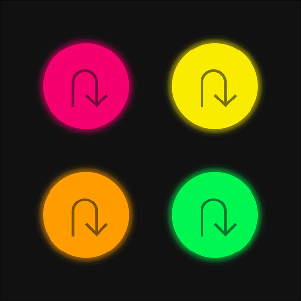 Nyíl lefelé, IOS 7 interfész szimbólum négy szín izzó neon vektor ikon - Vektor, kép