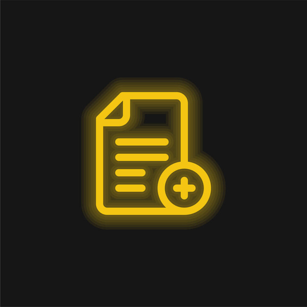 Añadir File amarillo brillante icono de neón - Vector, imagen