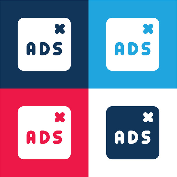 Conjunto de ícones mínimo de quatro cores azul e vermelho bloqueado - Vetor, Imagem