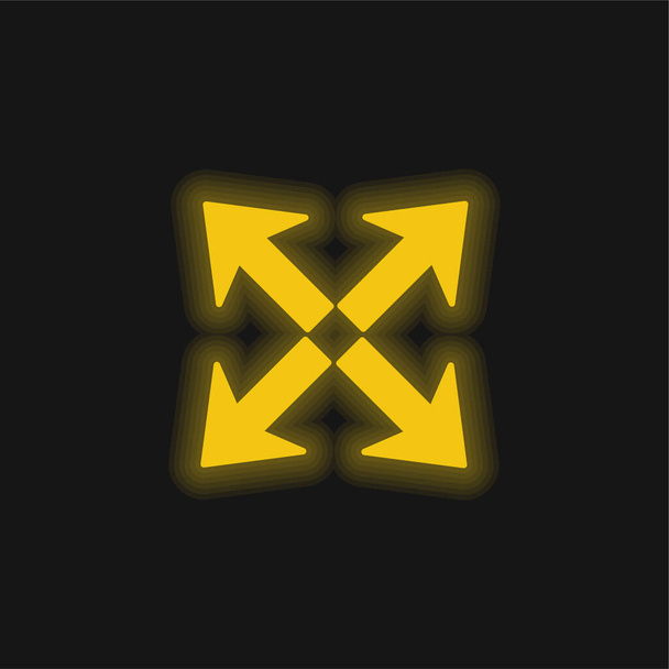 Symbol skupinového rozhraní šipek pro rozbalení žlutě zářící neonové ikony - Vektor, obrázek