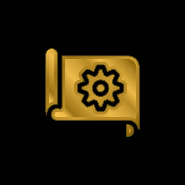 Blueprint gold plated metalic icon or logo vector - Vector, Image
