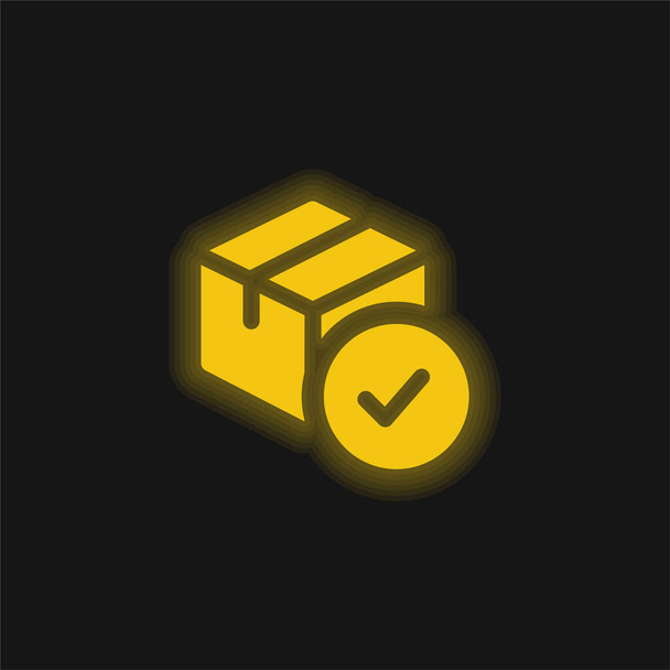 Goedkeuring geel gloeiend neon pictogram - Vector, afbeelding