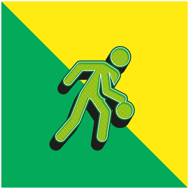 Jogador de basquete Verde e amarelo moderno logotipo vetor 3d ícone - Vetor, Imagem