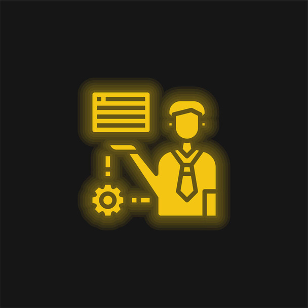 Tanácsadó sárga izzó neon ikon - Vektor, kép