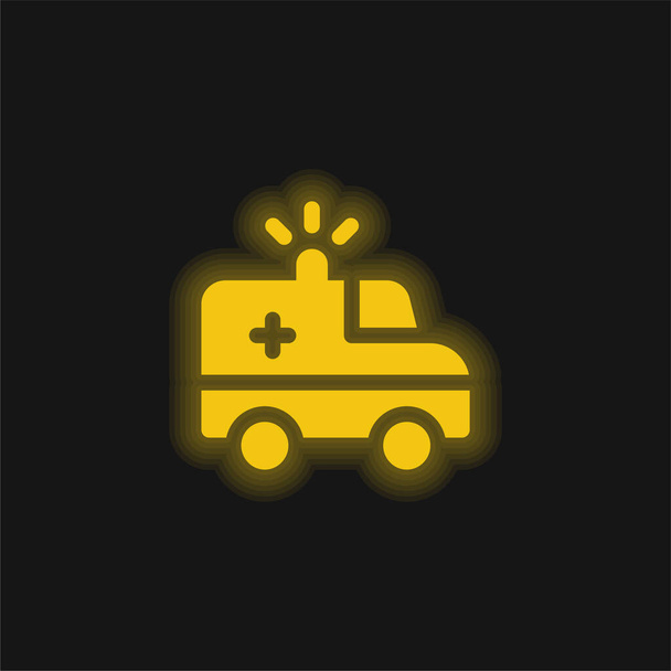 Ambulanssi keltainen hehkuva neon kuvake - Vektori, kuva
