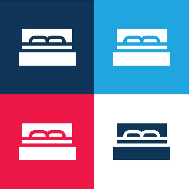 Bed blauw en rood vier kleuren minimale pictogram set - Vector, afbeelding