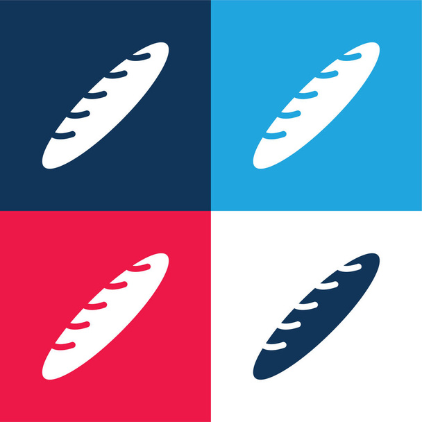 Baguette blauw en rood vier kleuren minimale pictogram set - Vector, afbeelding