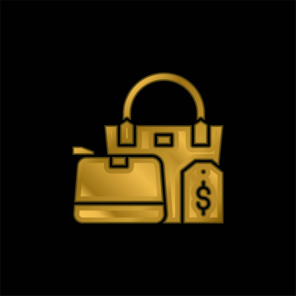 Bags gold plated metalic icon or logo vector - Vector, Image