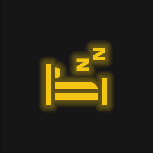 Bed yellow glowing neon icon - Vector, Image