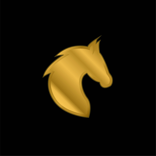Vista laterale Black Head Horse con icona metallica placcata oro crine o logo vettoriale - Vettoriali, immagini
