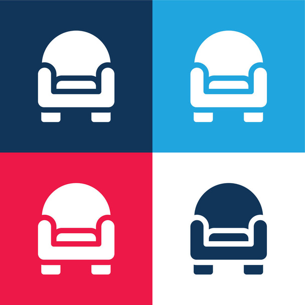 Armchair blue and red four color minimal icon set - Vector, Image