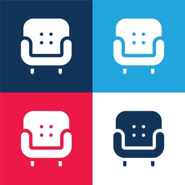 Sessel blau und rot vier Farben minimales Symbol-Set - Vektor, Bild