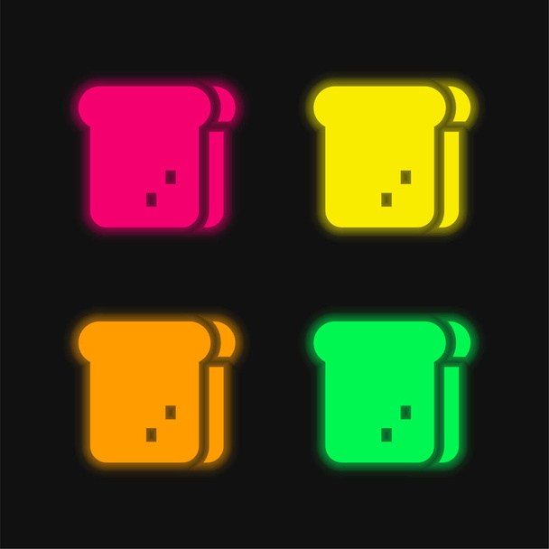 Ψωμί τέσσερις χρώμα λαμπερό νέον διάνυσμα εικονίδιο - Διάνυσμα, εικόνα