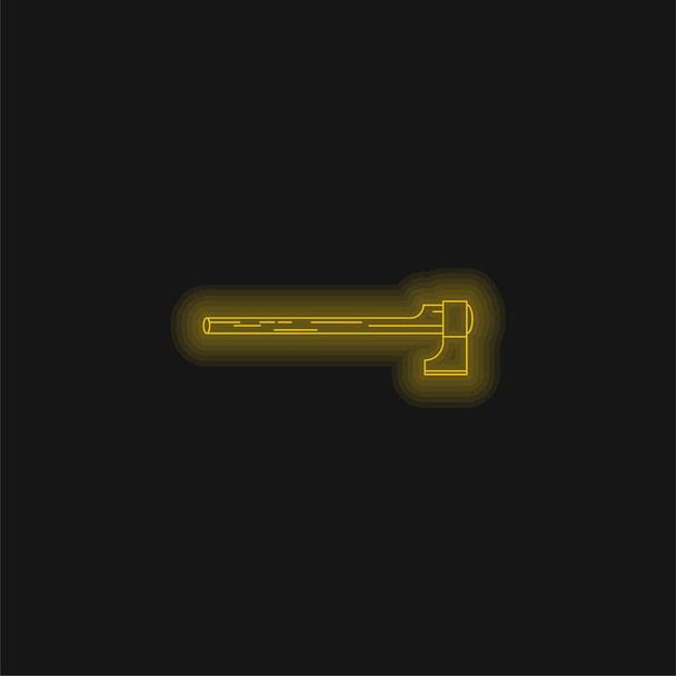 Axt-Schneidwerkzeug in horizontaler Position gelbes leuchtendes Neon-Symbol - Vektor, Bild